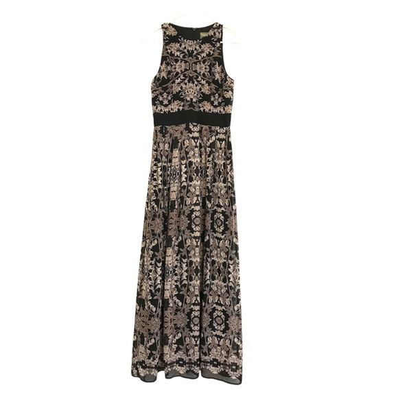 2/$30 Taylor - Black and Cream Patterned Floral Sleeveless Maxi Dress - Picture 1 of 9
